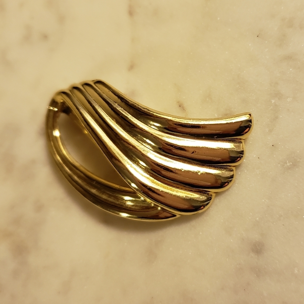 RARE Authentic Vintage Angel Wing Scarf Slide Luxury Gold Jewelry Celeb Style - Picture 7 of 15